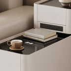 Block Base Gloss Finish Chairside Table with 3 Drawers