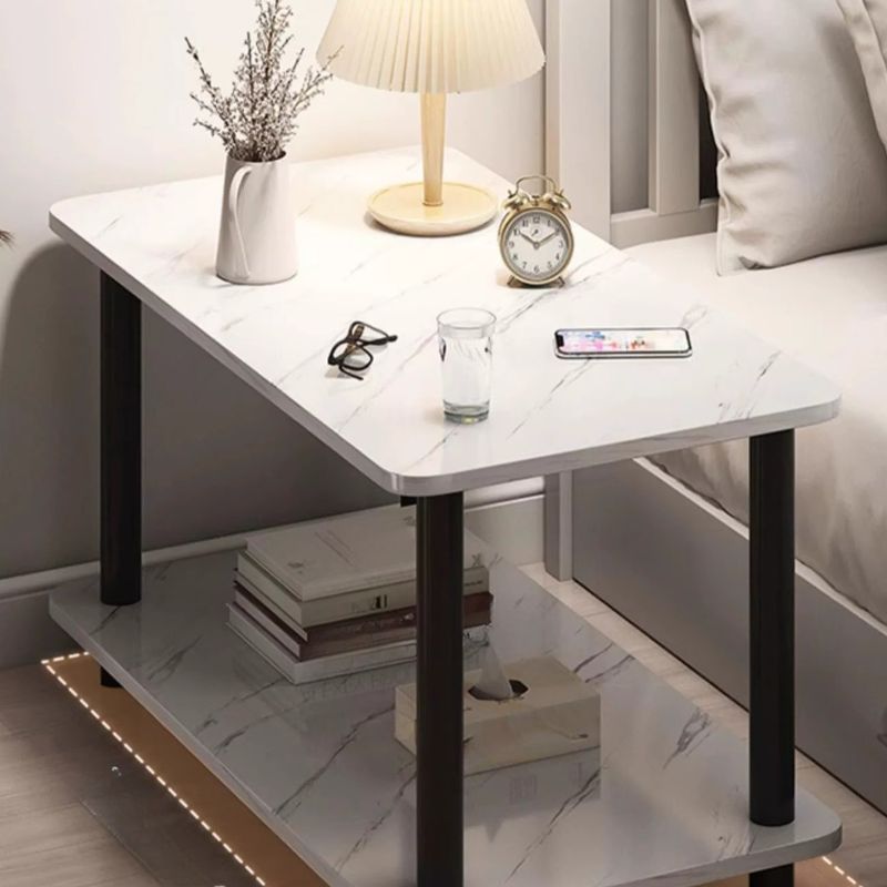 Contemporary Chairside Table Only with Engineered Wood Top, 4 Legs, Chalk/Unfinished Color, Rectangle/Square Shape, and Shelf
