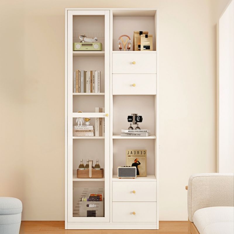 Chalk Rectangular Organizing Shelf with 2-Drawer, 6 Drawers, 5-Drawer, 4 Shelves, 9-Shelf, 6-Shelf in Laminate with Transparent Glass Door and Closed Back