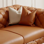 Drawing Room Standard Sofa in Midnight Black/Mocha/Coffee Pu Leather with Armrest and 4 Pillows