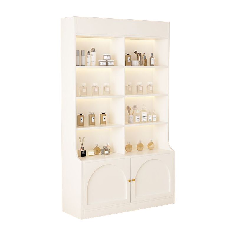 Fitted Detached Ground Display Stand in Wood with 5 Shelves, Locker and Open-air Storage in a Trendy Style