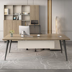 Office Desk in Modish Style with Scratch-proof Parsons Base, Cable Management, Sepia Laminate Top, and Front Splash