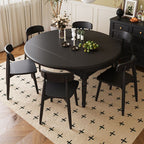 Contemporary Matte Black Solid Wood Kitchen & Dining Table with Retractable Leaf and Legs for 6-8 People