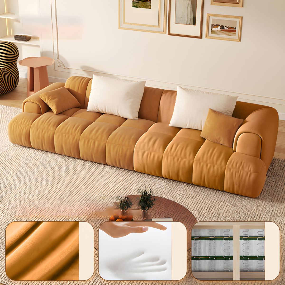 Scandinavian Recessed Arm Sofa 28.7" H Blocks Sofa with Pillows