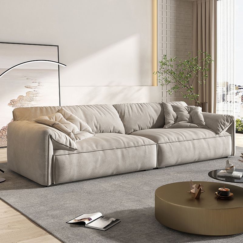 Contemporary Modern Water Resistant Cream/Sepia/Gray Solid Color Floor Sofa with 2 Pillows for 4/for 3