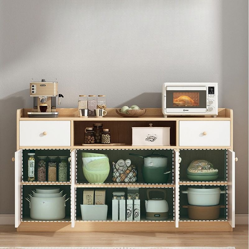 Art Deco Sideboard with 2/1 Drawers, Standard/Narrow 2 Shelves Larder Storage, Lumber Countertop, and 4/3 Doors
