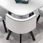 Rectangular Dining Table Set with Slate Stone Top, 4 Legs, Padded Chair, Back, 7 Piece Set in White