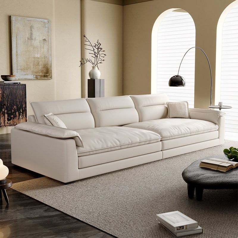 Modish Solid Color Water Resistant Standard Sofa in Light Gray/White/Light Brown with Seats 3/2-seater and 2 Pillows