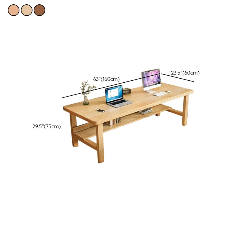 Casual Writing Desk with Storage, Scratch-proof H-Shape Base, Exterior Shelf in Sepia/Natural Natural Wood
