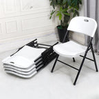 Solid Color Side Chair with Exposed Back, Foldable Metal Frame, 1 Chair Compatible with Tile Flooring
