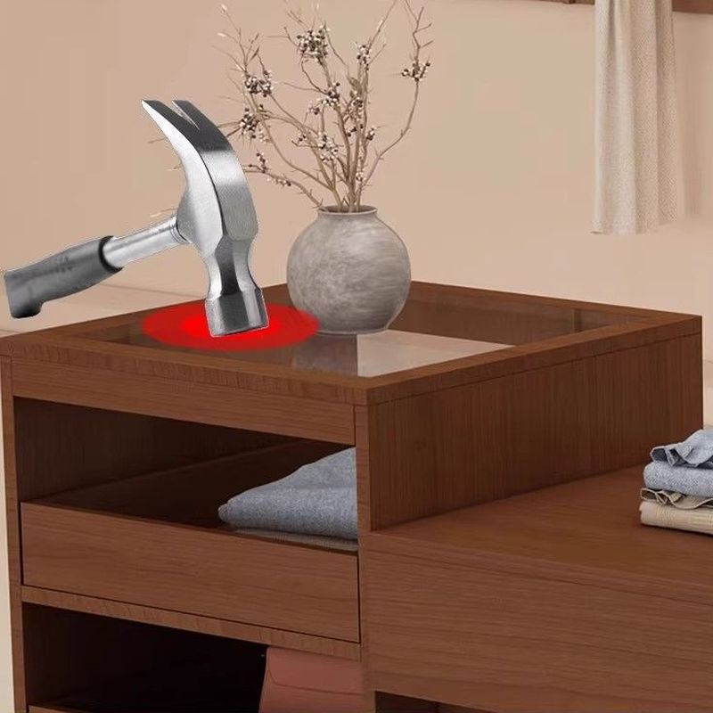 Display Table with Locker Feature, Rectangular Shape, Black/Sepia/Beige Base, Tempered Glass Top, 30 to 39 in Height, Unfinished Finish, and 20 to 29 in Desk Width