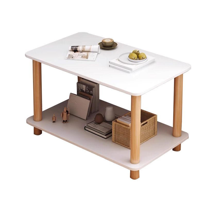 Contemporary Chairside Table Only with Engineered Wood Top, 4 Legs, Chalk/Unfinished Color, Rectangle/Square Shape, and Shelf