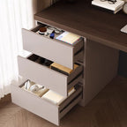 Trendy Rectangular Laminate Writing Table in Midnight Black/Auburn/Cream with Drawers and Reversible Corner