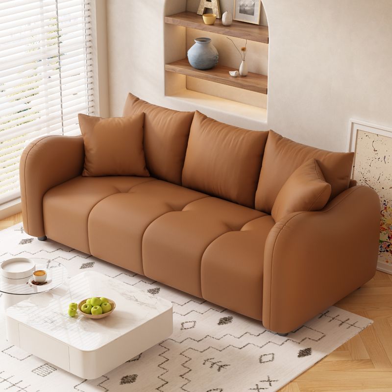 Modern Solid Color Scratch-defiant Sofa Couch in Pu with Grey/Coffee/Ivory Upholstery, 4-seater/3-seater, and 2 Pillows