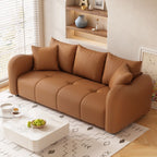 Modern Solid Color Scratch-defiant Sofa Couch in Pu with Grey/Coffee/Ivory Upholstery, 4-seater/3-seater, and 2 Pillows