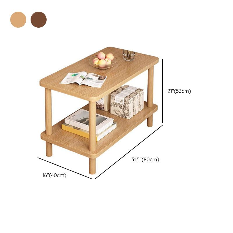Contemporary Chairside Table Only with Engineered Wood Top, 4 Legs, Chalk/Caramel/Unfinished Color, Rectangle/Square Shape, and Shelf