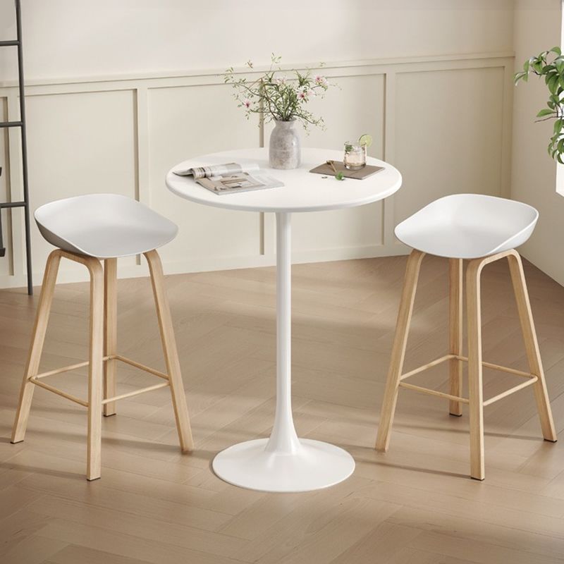 Modern Circular Composite Wood Pub Table with Pedestal in White