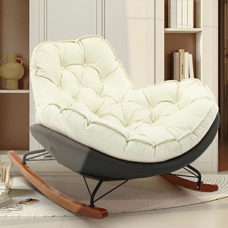 Modern Upholstered Rocking Chair - Stylish Indoor Seating with Natural Wood Legs and Tufted Design