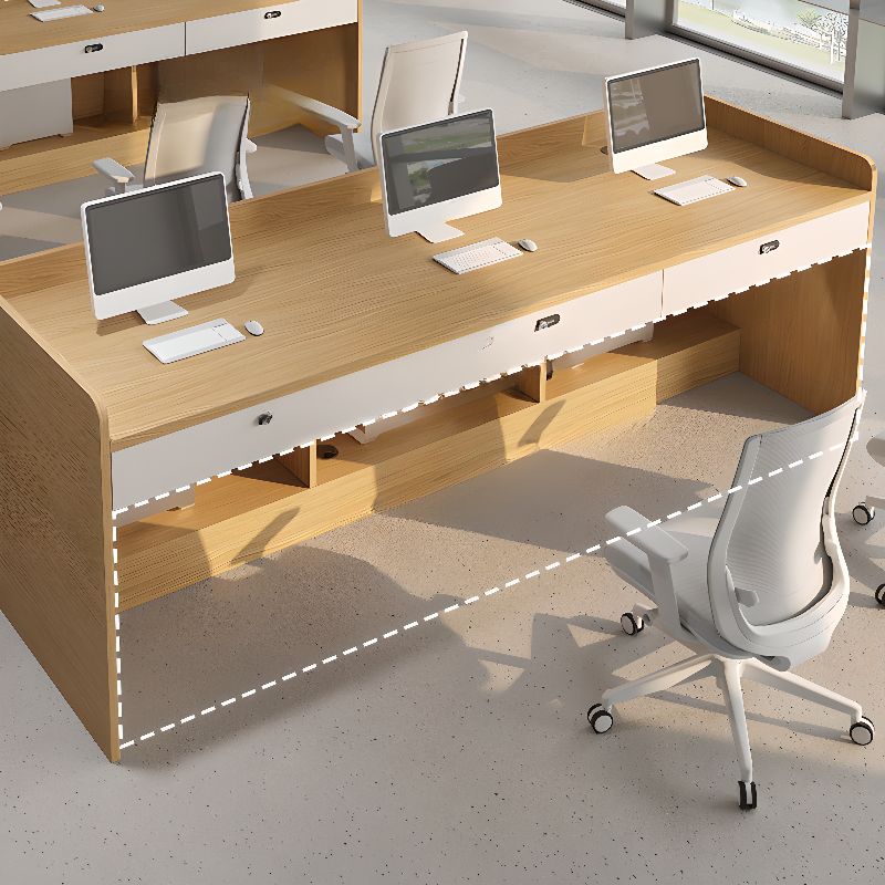 Natural Finish Timber Base with 3/2/1 Drawer, Stump Base, Floor Mounted, Cable Management, and Front Splash