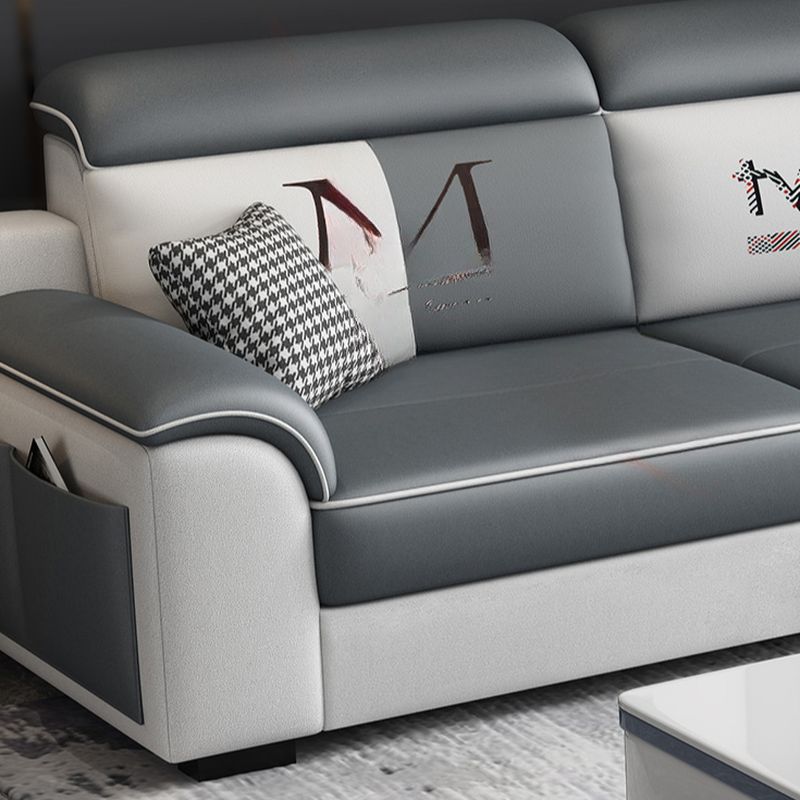 Modish Solid Color Scratch-durable Standard Sofa in Dove Grey with Receptacle Storage, Seats 3 to 5, and Includes 4 Pillows