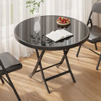 Scratch-durable Folding Black Mirrored Glass Table with Cross Base for 2-person Seating/3-person Seat/Seats 4, Gloss Finish