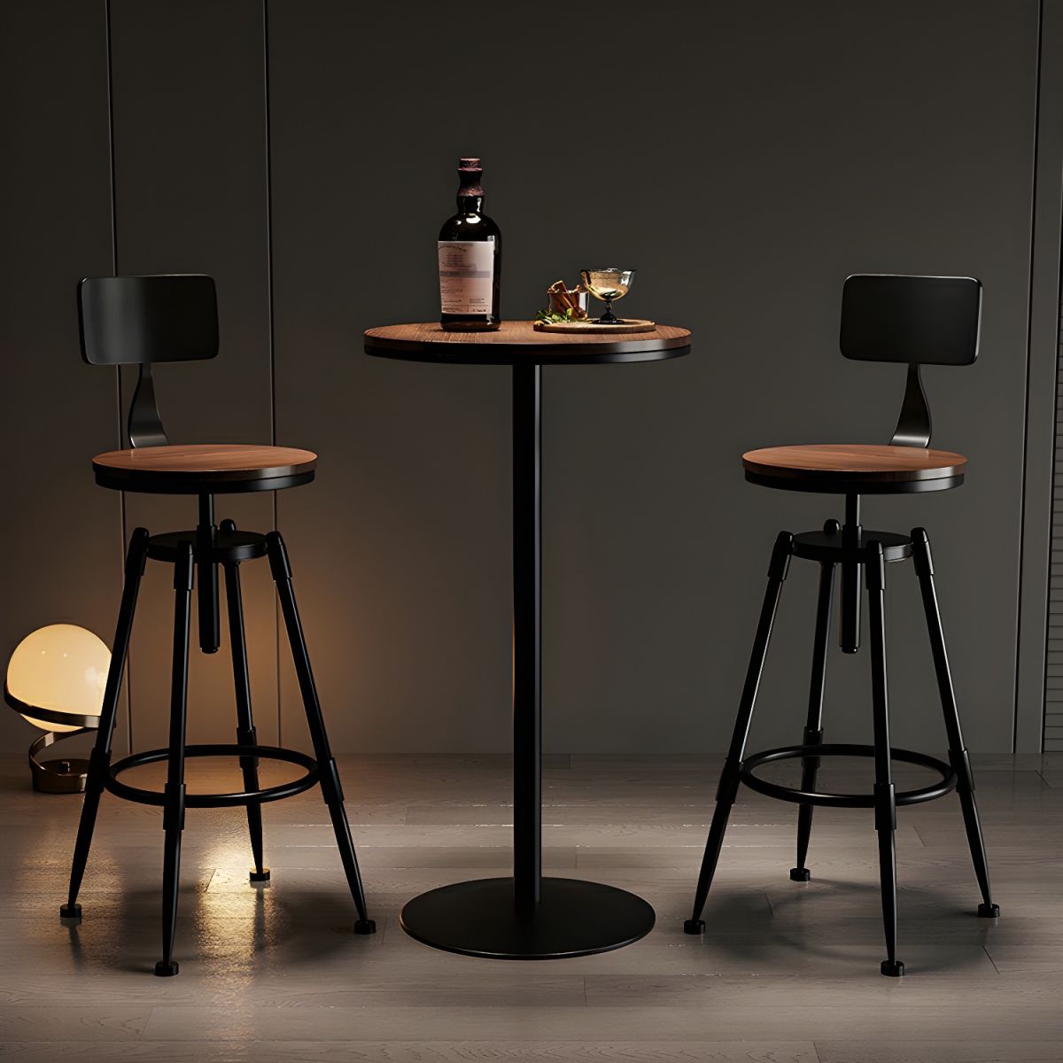 Elegant Wood Home Bar Set in Modern Design with Metal Seating for 2 in Black