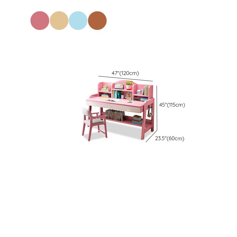 Cerulean/Peony/Cocoa Office Set Desk with Hutch, Filing Drawers, Cushion Chair(s) and Writing Desk, Desk with Exterior Shelving