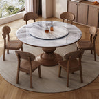 Circular Auburn Marble Dining Table with Pedestal Base, Lazy Susan, and Dirt-resistant Microcrystalline Stone for 8-person Seat/for 10