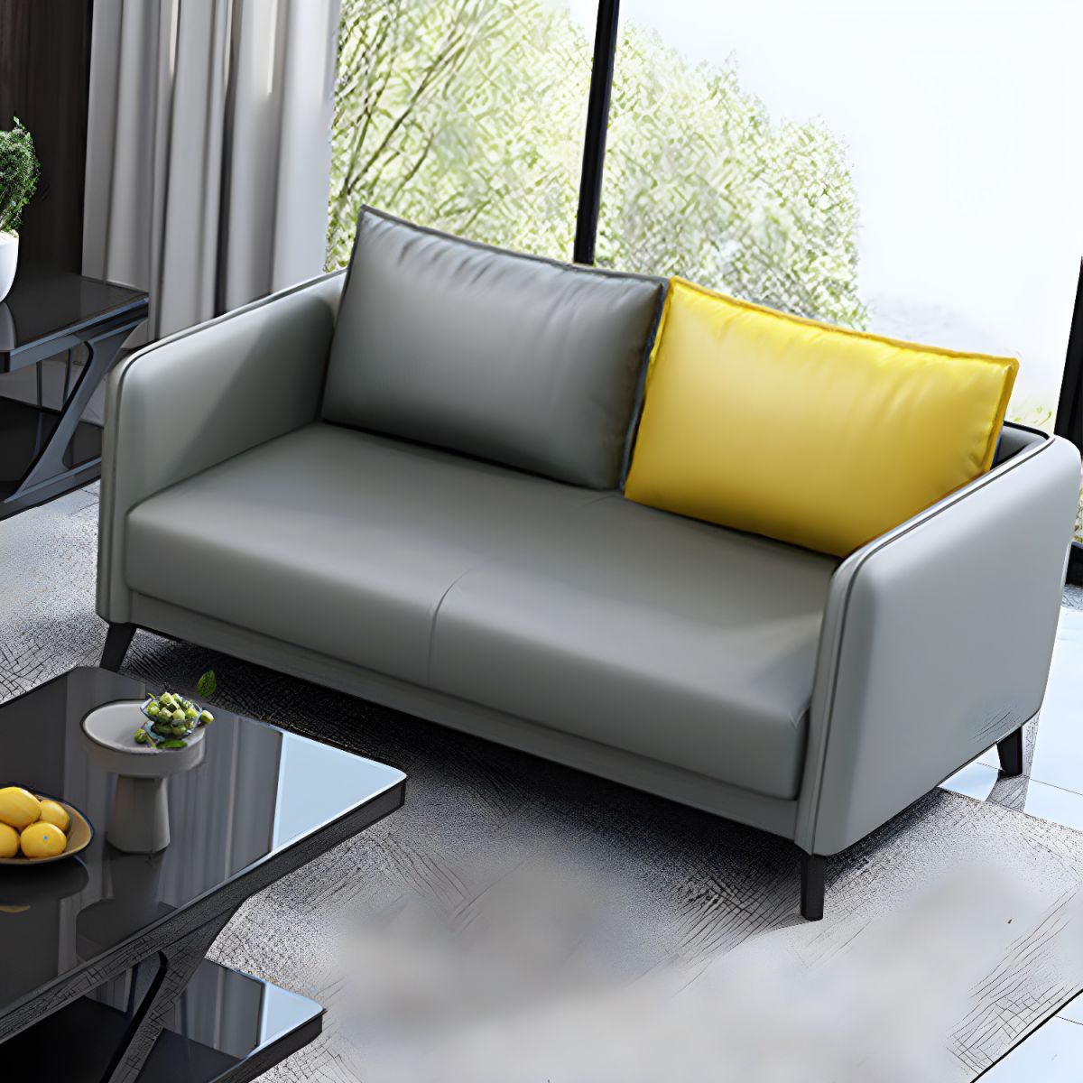 Standard Square Arm Leather Stain Resistant Sofa Couch with Pillows
