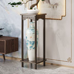 2 Tiers Square Plant Stand Side Table with Natural Wood Top, 1 Piece Set, 2 Shelves, and Legs