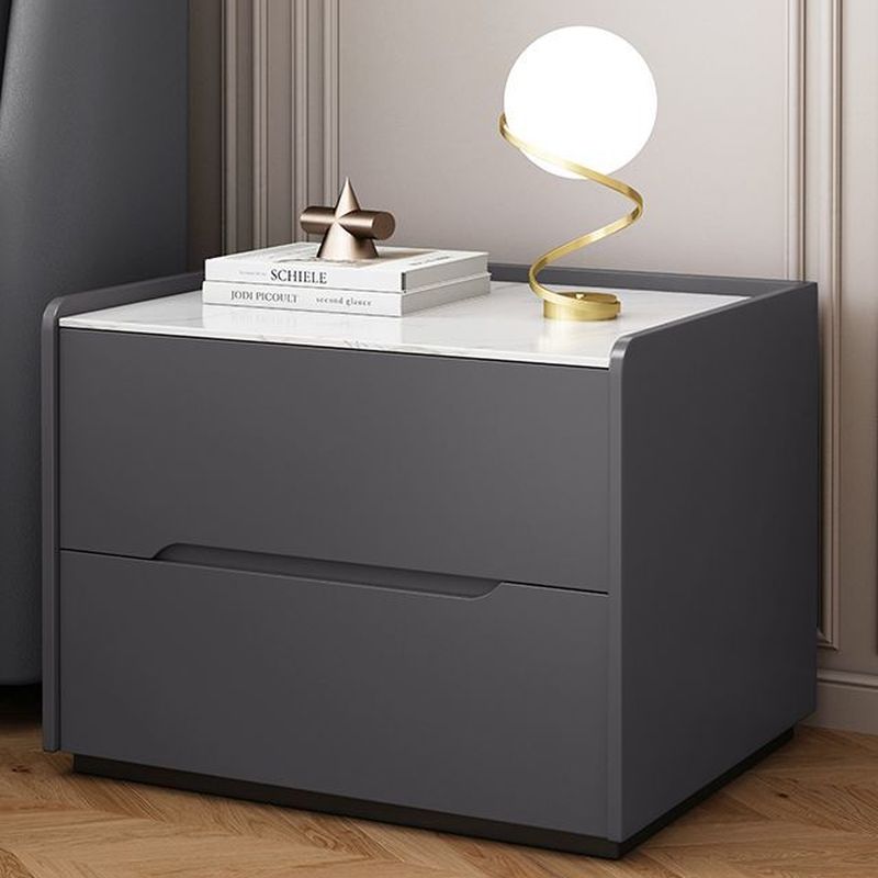 Modish Nightstand With Drawer Organization Featuring 2 Drawers and Stone Countertop