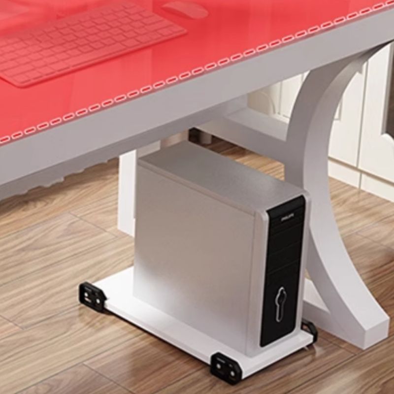 Chalk/Black Rectangular Metal Base Table with Wear Resistance, Shelves Included, Toboggan Base, Cable Management, and Rounded Corners