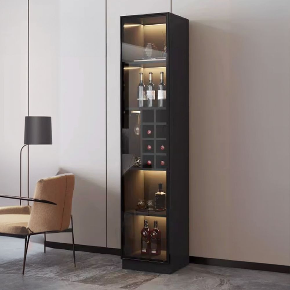 Flooring Confined Self-supporting Accent Cabinet in Wood with Glass Door, Locker, 5 Shelves and Culinary Equipment Storage for Drawing Room in a Modish Style