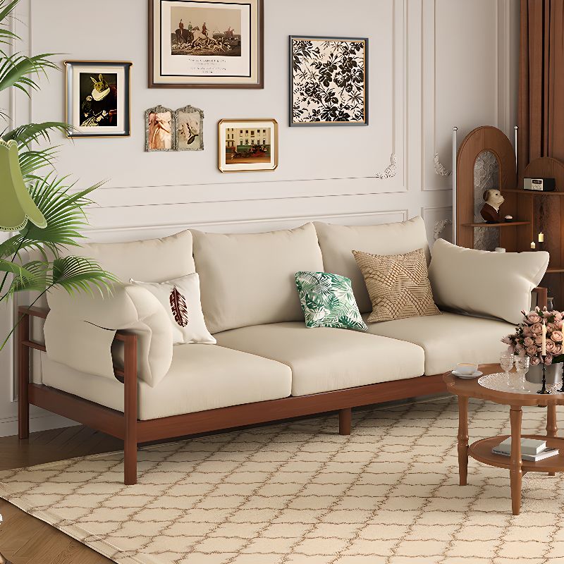 Contemporary Modern Solid Color Stain Resistant Standard Sofa in Light Gray/Off-White/Amber Color with Armrest, Seats 3, and Slipcover