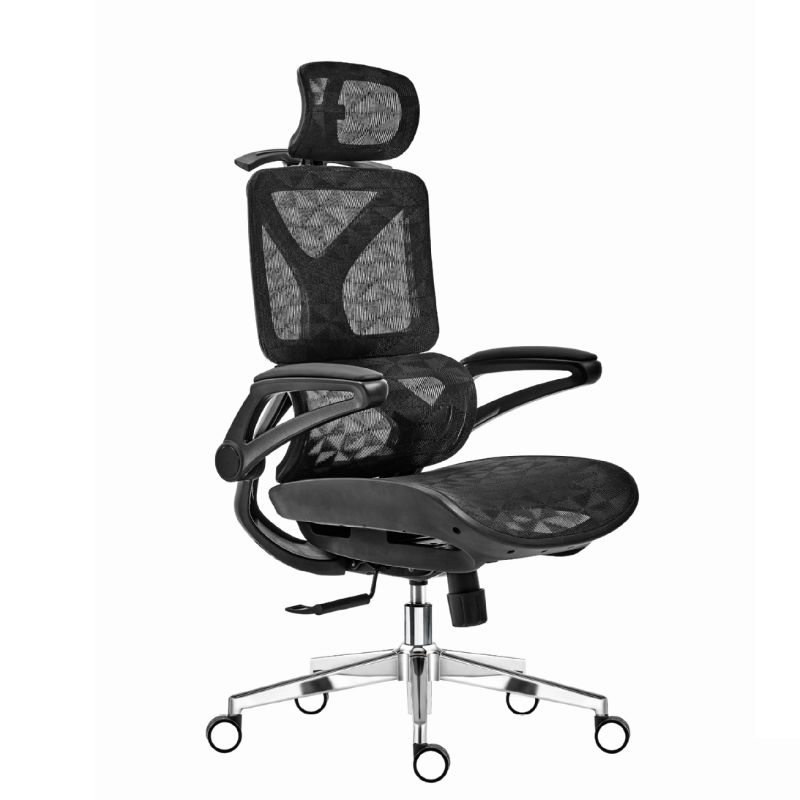 Office Chairs in Mesh with Leg Rest, Waterfall Seat, Lumbar Support, Tilt Available, Flip-Up Armrest, and Headrest
