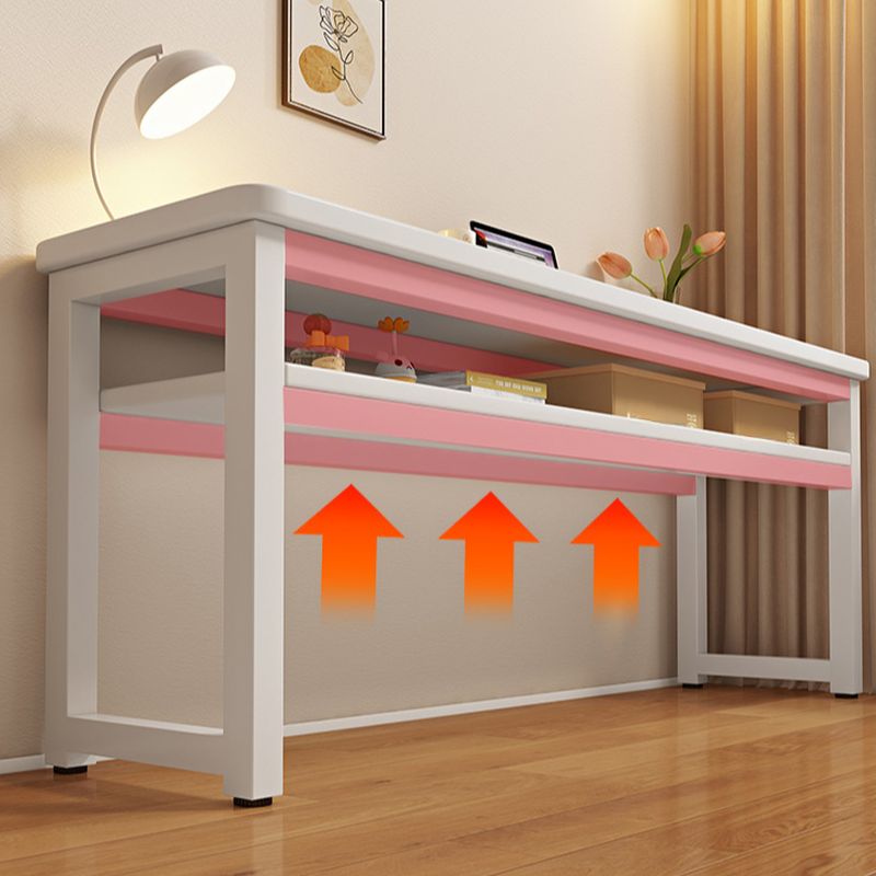 Writing Desk with Storage and Twist-resistant Durability, Featuring 1 Shelf and H-Shape Base in Chalk/Light Brown/Natural, Unattached with Foot Pad