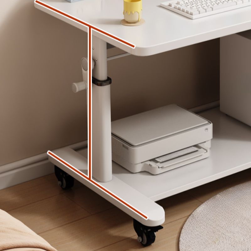 T-Shape Base Unattached Crack Resistant Manually Controlled Dove Grey/Chalk/Brown Office Computer Desk with 1 Exterior Shelf, Wheels / Casters and Lockable Brakes