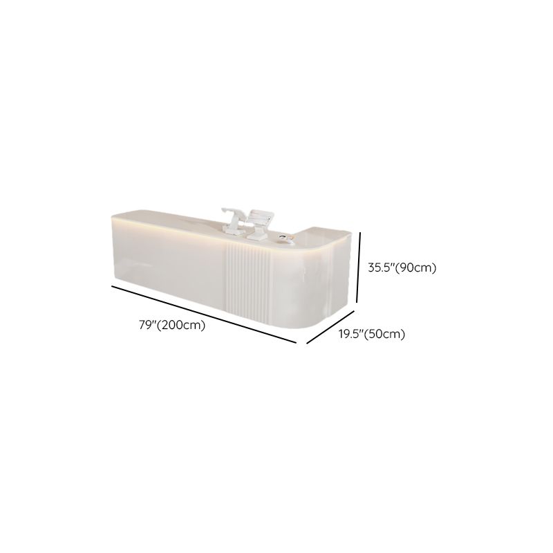 Reception Desk L-Shape with Cupboard and Filing Cabinet, Manufactured Wood Top in Sepia/Apricot Color/Carmine