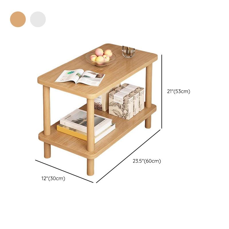 Contemporary Chairside Table Only with Engineered Wood Top, 4 Legs, Chalk/Caramel/Unfinished Color, Rectangle/Square Shape, and Shelf