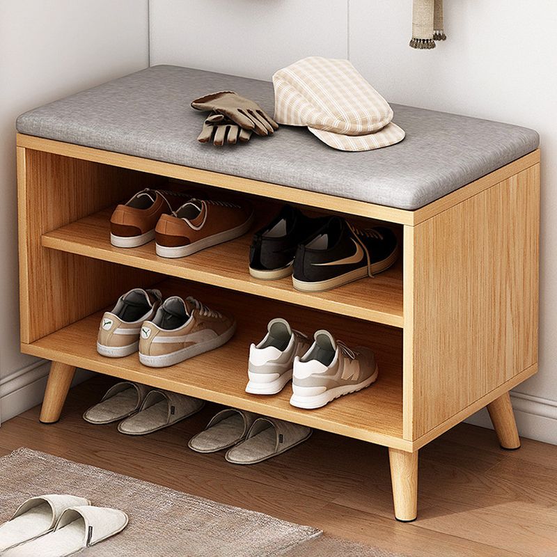 Modern Engineered Wood Shoe Storage Bench with 2 Tiers, Shelf, Gate, Dustproof Cover, and Closed Back