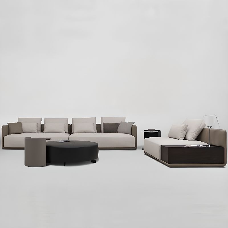 Contemporary Modern Solid Color Stain Resistant Standard Sofa in Light Gray/Off-White, 4-seater/for 3 with 4 Pillows/3 Pillows