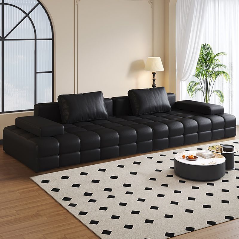 Contemporary Modern Solid Color Stain Resistant Standard Sofa in Ink with Arm, Seats 7/4-seater/6-seater, and 2 Pillows