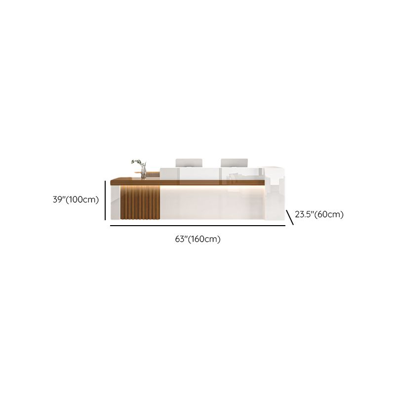 Rectangular Reception Desk with 1 Drawer, Hutch, Keyboard Tray, Cable Management in Blue/Maroon/Amber Color Manufactured Wood Top
