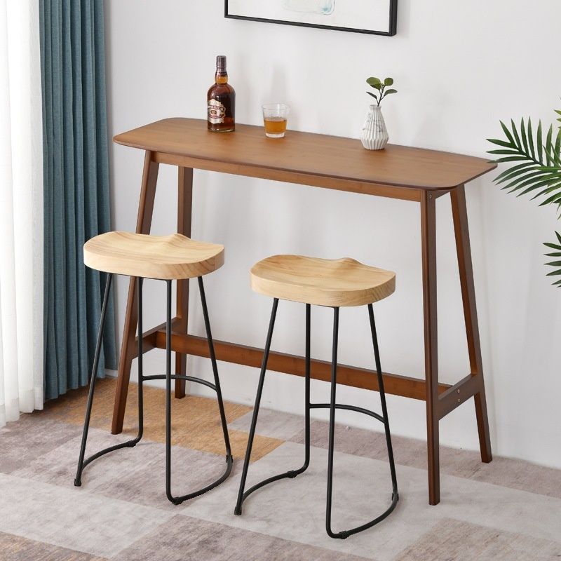Cosmopolitan Trestle Cocoa/Wood Color Rectangle Pub Table with Grain Wood Foot Support