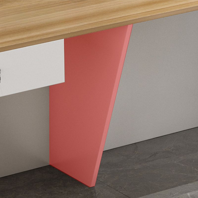 Rectangular Beige/Orange/Pink Manufactured Wood Top Reception Desk with Hutch, Keyboard Tray and Cable Management