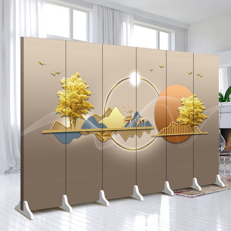 Indoor Opaque Collapsible Temporary Wall with Composite Wood Frame, 6 Panels, Double Sided Print, Independent