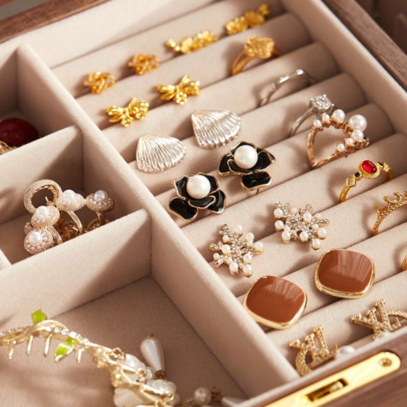 Sepia Modern & Contemporary Jewelry Armoire in Solid+Engineered Wood with Solid Color Drawers