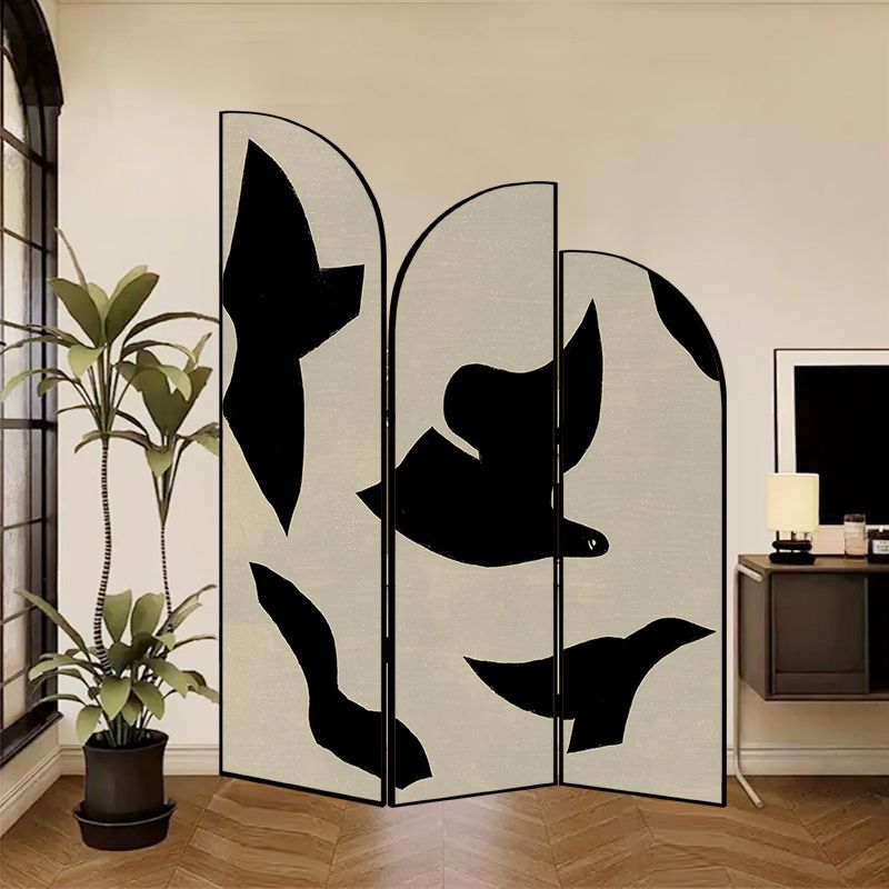 Indoor Opaque Folding Temporary Wall Panels with Natural Wood Frame, 3 Panels, Double Sided Print, Self-supporting