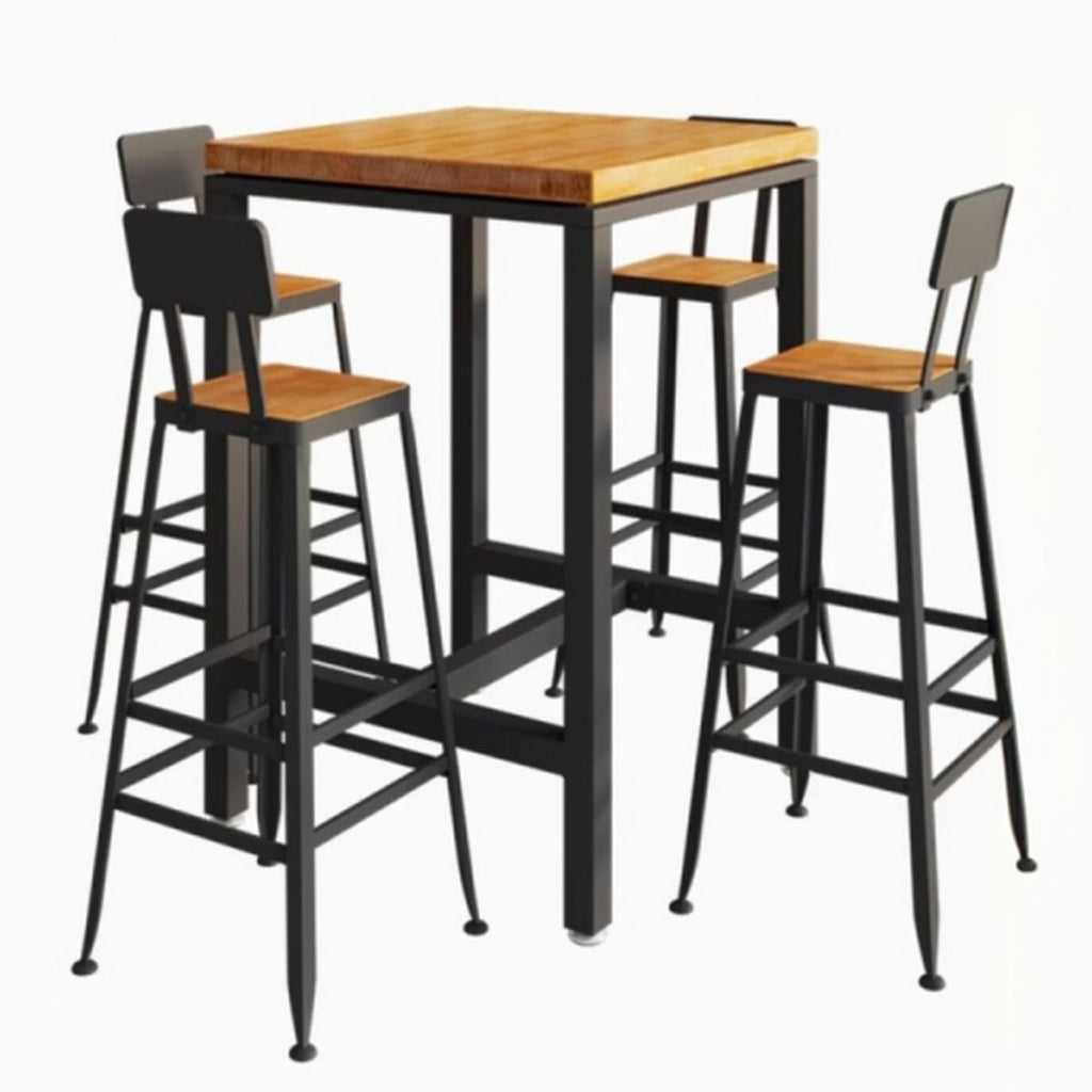 Trendy Rectangle/Square Pub Tables and Chairs for 8/Set for 6/Set for 4 with Footrest, Trestle Base, a Tabletop in Pine and Back for the Bar