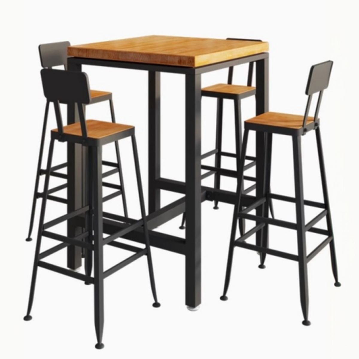 Trendy Rectangle/Square Pub Tables and Chairs for 8/Set for 6/Set for 4 with Footrest, Trestle Base, a Tabletop in Pine and Back for the Bar